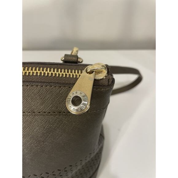 Henri Bendel WEST 57TH Large Brown Perforated Satchel Purse Gold Accents NWOT - Picture 3 of 15